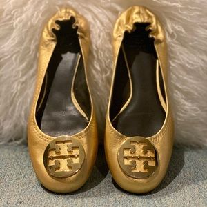 Barely Worn Gold Tory Burch Flats
